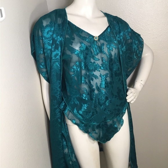 VINTAGE 80’S COLESCE COLLECTION LINGERIE 3 PIECES EMERALD - Picture 1 of 8